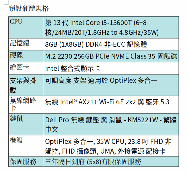 DELL OptiPlex 7410 plus 多合一 (I5-13600T/8GB/AIO 23.8吋 FHD)