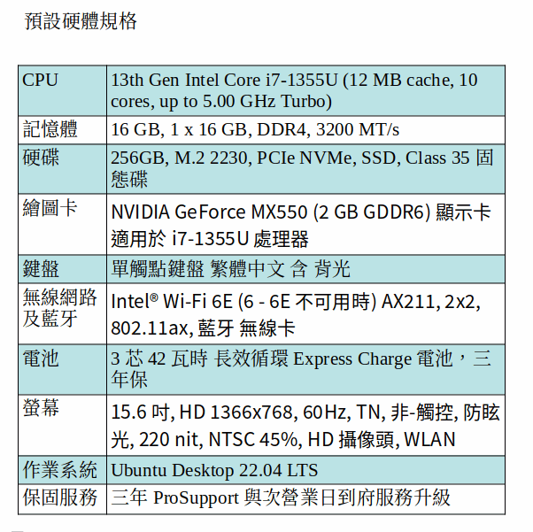 DELL Latitude 3540 ubuntu 筆電 (i7-1355U/16GB/256GB SSD/15.6吋 HD) DELL Latitude 3540 ubuntu 筆電 (i7-1355U/16GB/256GB SSD/15.6吋 HD)