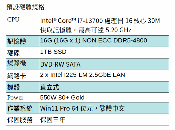 ASUS WS760T 工作站 (I7-13700/16G/1TB SSD/DVD-RW/CRD/550W/Win11 Pro/3Y)
