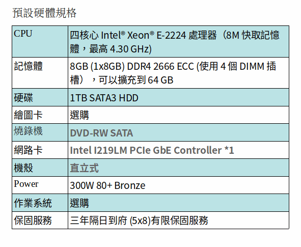 ASUS TS100-E10-PI4 伺服器 (XEON E-2224/8GB RAM/1TB HD) ASUS TS100-E10-PI4 伺服器 (XEON E-2224/8GB RAM/1TB HD)
