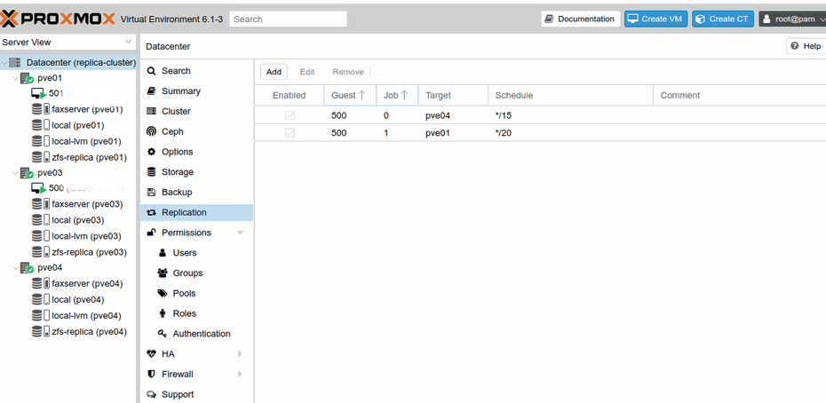 Proxmox 在硬體故障，VM切換節點後，replication job 也會同步變更target node