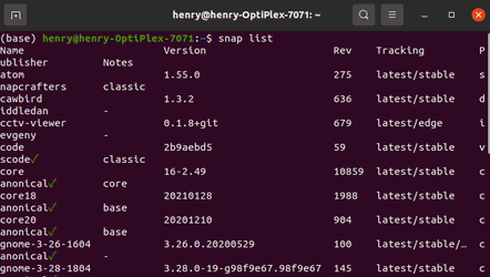 snap list on ubuntu