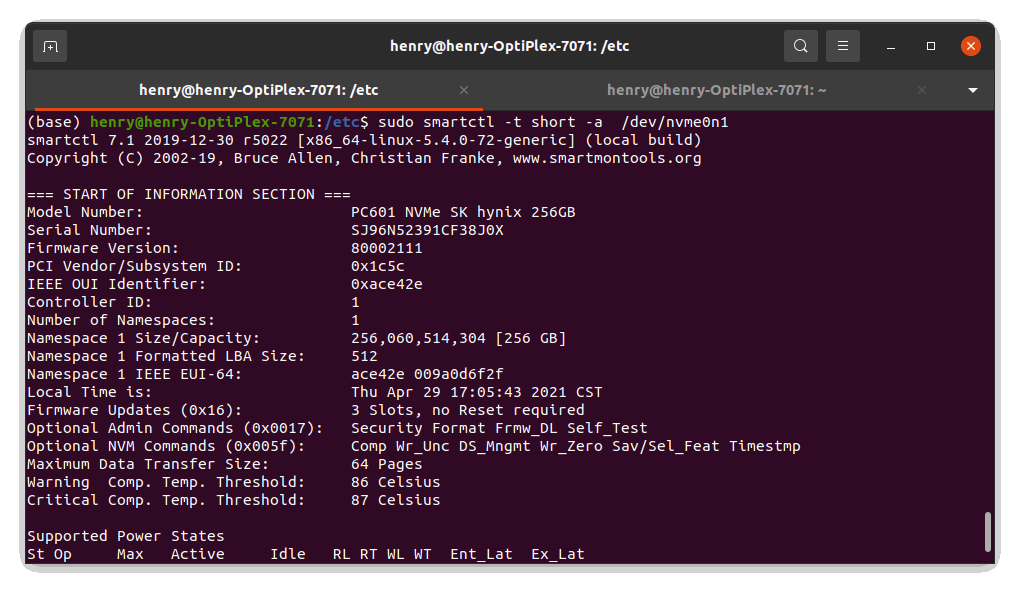 sudo smartctl -t short -a /dev/nvme0n1 sudo smartctl -t short -a /dev/nvme0n1
