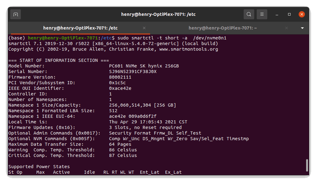 sudo smartctl -t short -a  /dev/nvme0n1