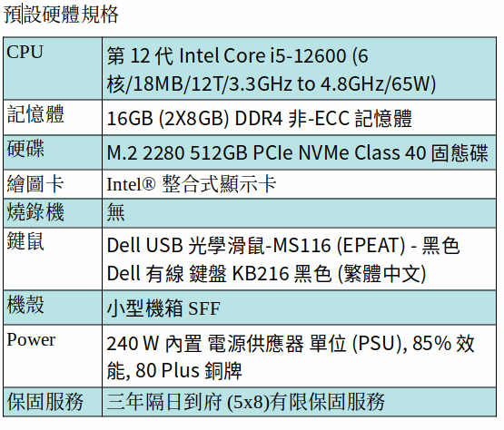 DELL Optiplex 5000 商用電腦 (I5-12600 /16GB/512GB SSD/小型機箱) DELL Optiplex 5000 商用電腦 (I5-12600 /16GB/512GB SSD/小型機箱)
