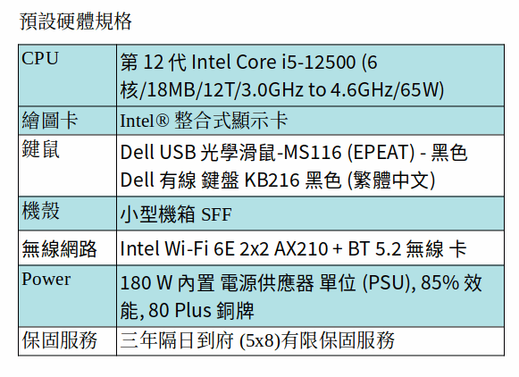 DELL Optiplex 3000 商用電腦 (I5-12500/小型機箱) DELL Optiplex 3000 商用電腦 (I5-12500/小型機箱)