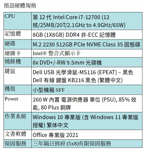DELL Optiplex 5000 商用電腦 (I7-12700 /8GB/512GB SSD/小型機箱/Win10 Pro/Office Pro) DELL Optiplex 5000 商用電腦 (I7-12700 /8GB/512GB SSD/小型機箱/Win10 Pro/Office Pro)